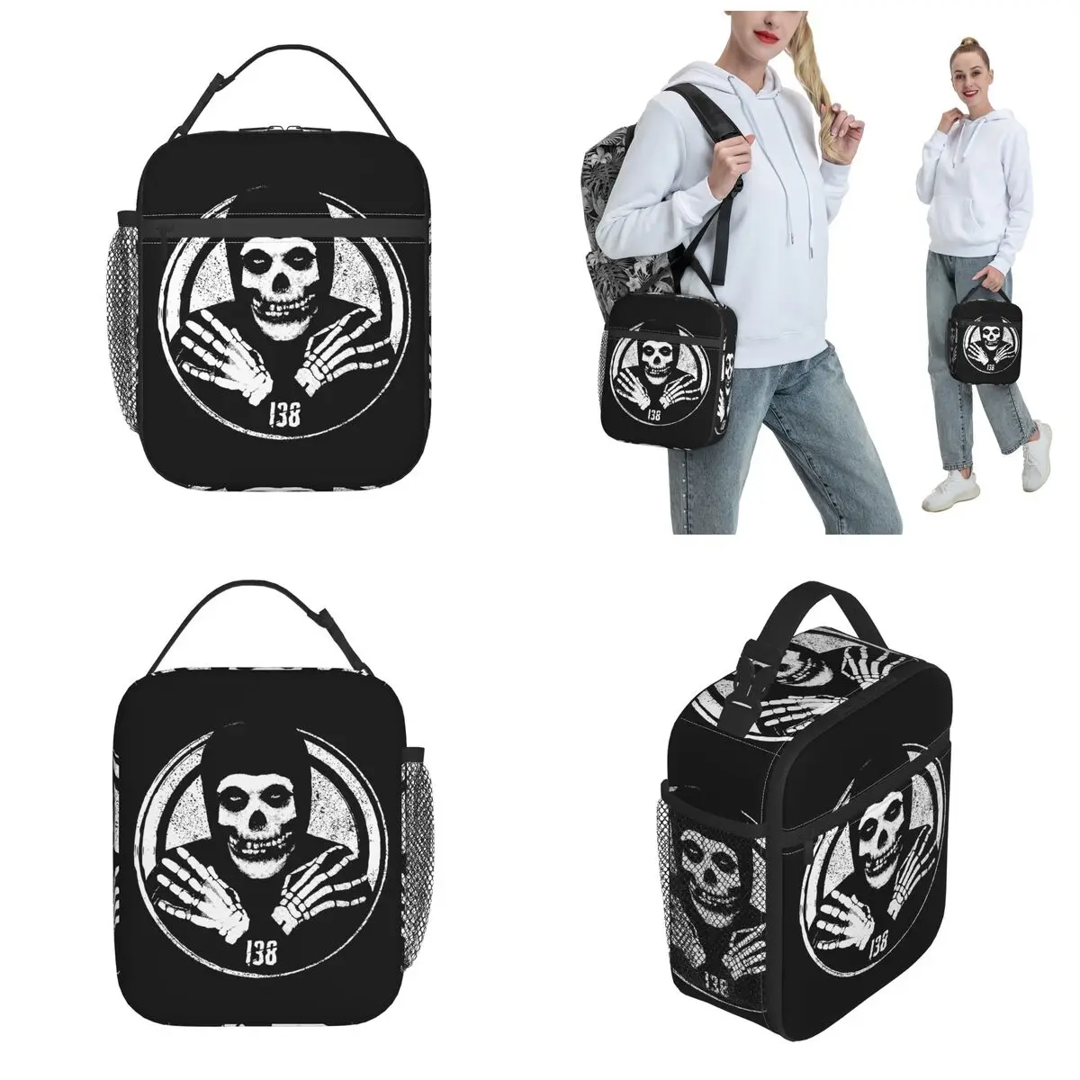 Crimson Ghost Misfits Insulated Lunch Bag Thermal Bag Reusable Skull Portable Tote Lunch Box Food Storage Bags College Picnic