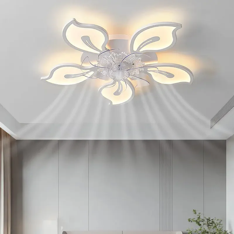 

New Scandinavian Ceiling Fan Living Room LED Luster Invisible Light Bedroom Remote Control Reversible Blade Home Decor Fan Lamps