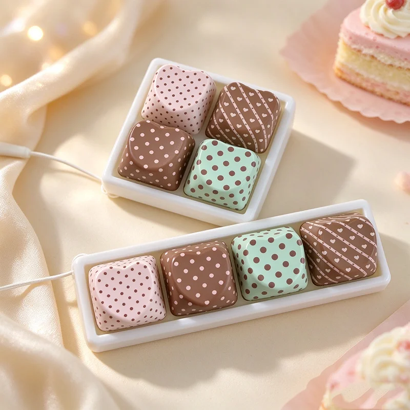 Cute Polka Dot Heart Keycap Keyboard Fidget Toy 4 Keys Mechanical Switch Clicker Stress Relief Portable Keychain Sensory Gift