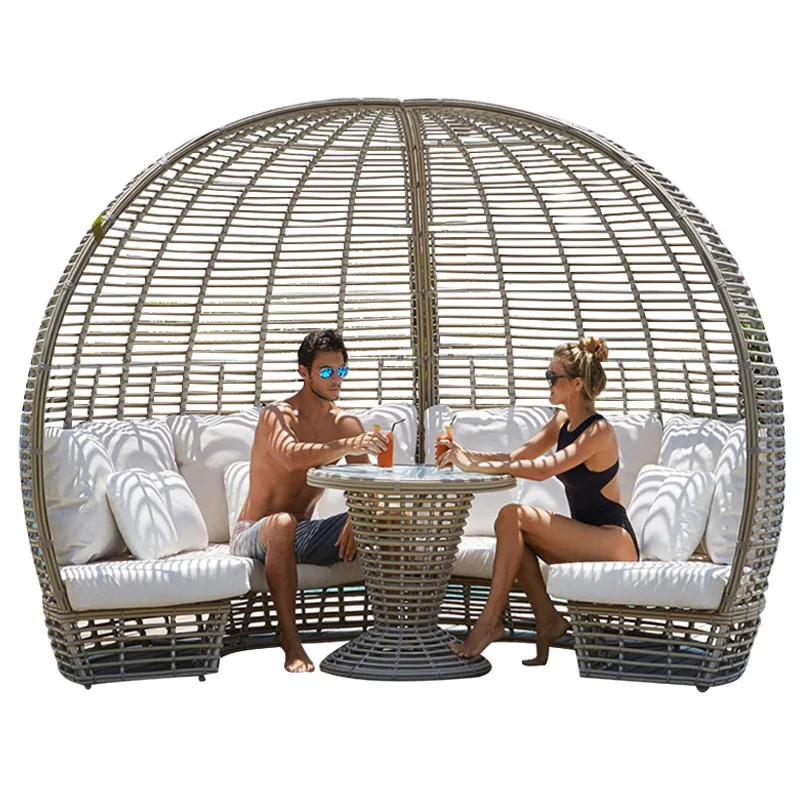 Villa Resort Bird's Nest Rattan Furniture Bird Cage Round Bed Open Air Large Rattan Sofa