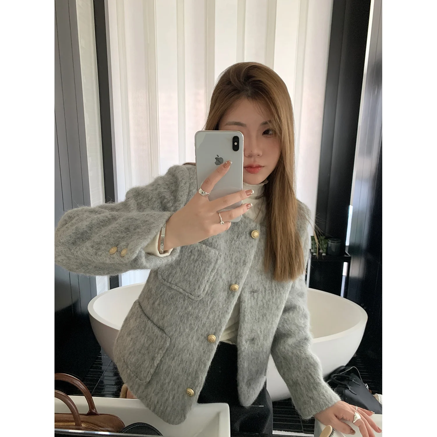 

Y Studio ey шерстяное пальто с зубчатым воротником, женское пальто в Корейском стиле, модный топ на осень-зиму, Новое поступление