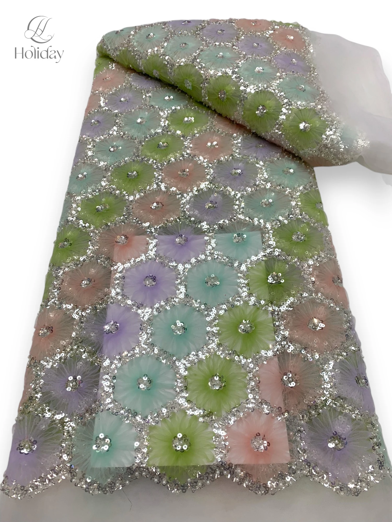 

Кружевная ткань высокого качества, африканская кружевная ткань 2025 года, красочная ткань с цветочным узором, кружевная ткань с блестками из бисера