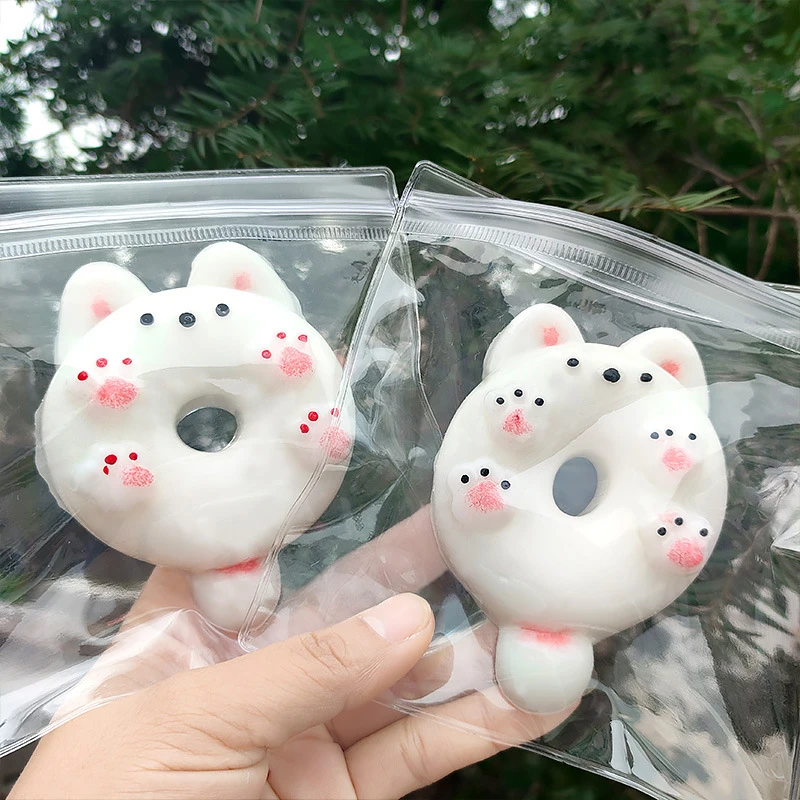 1pc Cartoon Kawaii Puppy Doughnut Cat Paw PU Slow Rebound Toy Creative Pinch Music Fidget Toy Children Decompression Toys