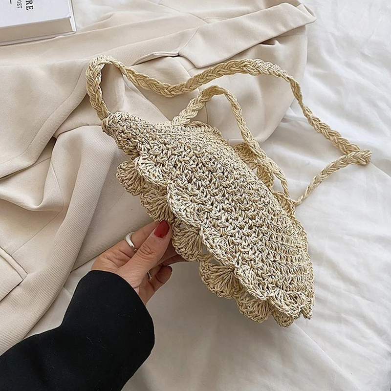 Damska ręcznie robiona torba tkana ze słomy mała torba na ramię typu crossbody moda damska prosta konstrukcja torebka torebka letnia podróżna torba