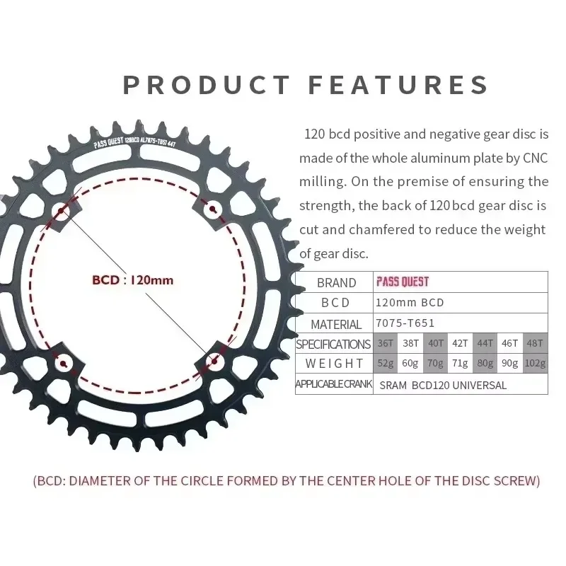 120bcd Chainring Narrow Wide Crankset for Universal 120 BCD Chainring 36T 38T 40T 42T 44T 46T 48T Road Bike Chain Wheel