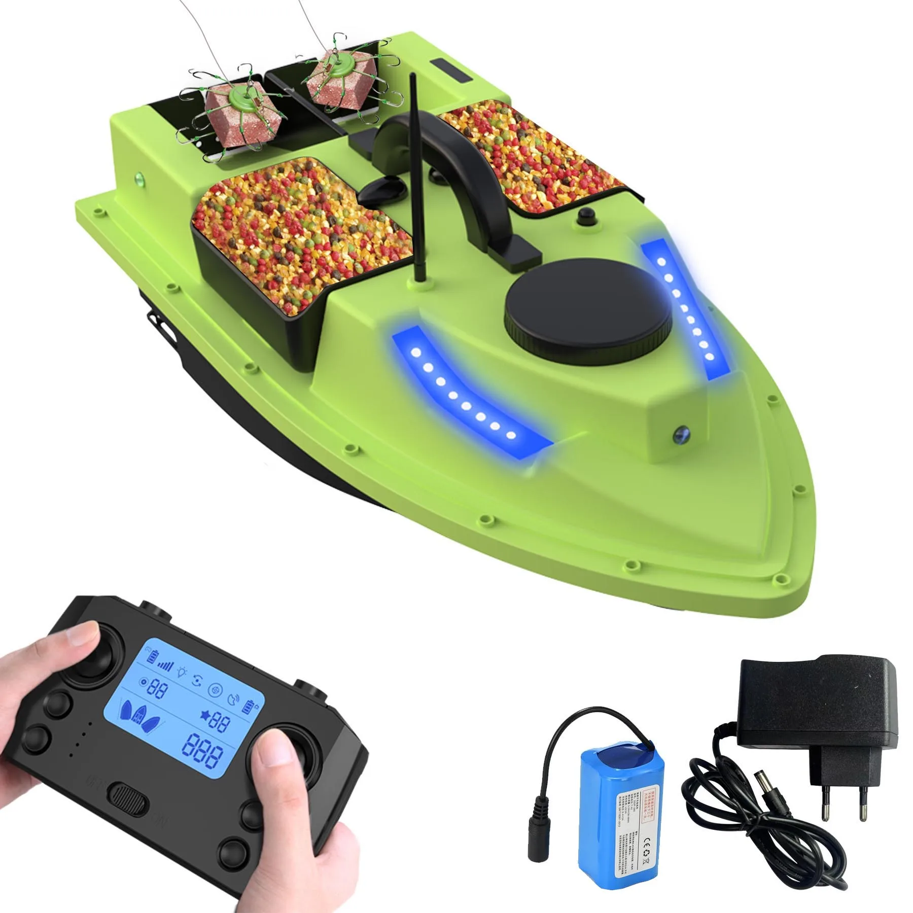 GPS RC Bait Boat for Carp Fishing with 4 Bait Hoppers Multi Color Lights 99 Points Positioning Smart Baiting Vessel Gear