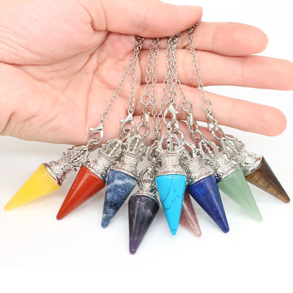 Natural Stone Pendulum for Dowsing Spiritual Divination Cone Healing Crystal Conical Quartz Pendants Necklace Gems Jewelry Gifts