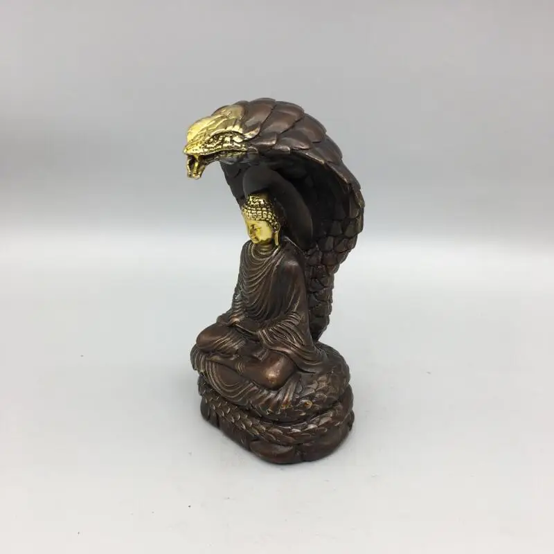 Antique copper collection snake Shakyamuni Buddha statue decoration handicrafts home Buddhist hall offerings ornaments