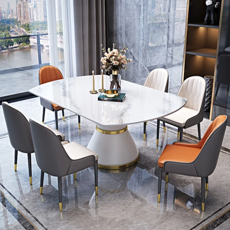 Rock slab dining table 6 chairs Modern simple retractable dining set Italian minimalist mesa de comedor de 6 sillas furniture