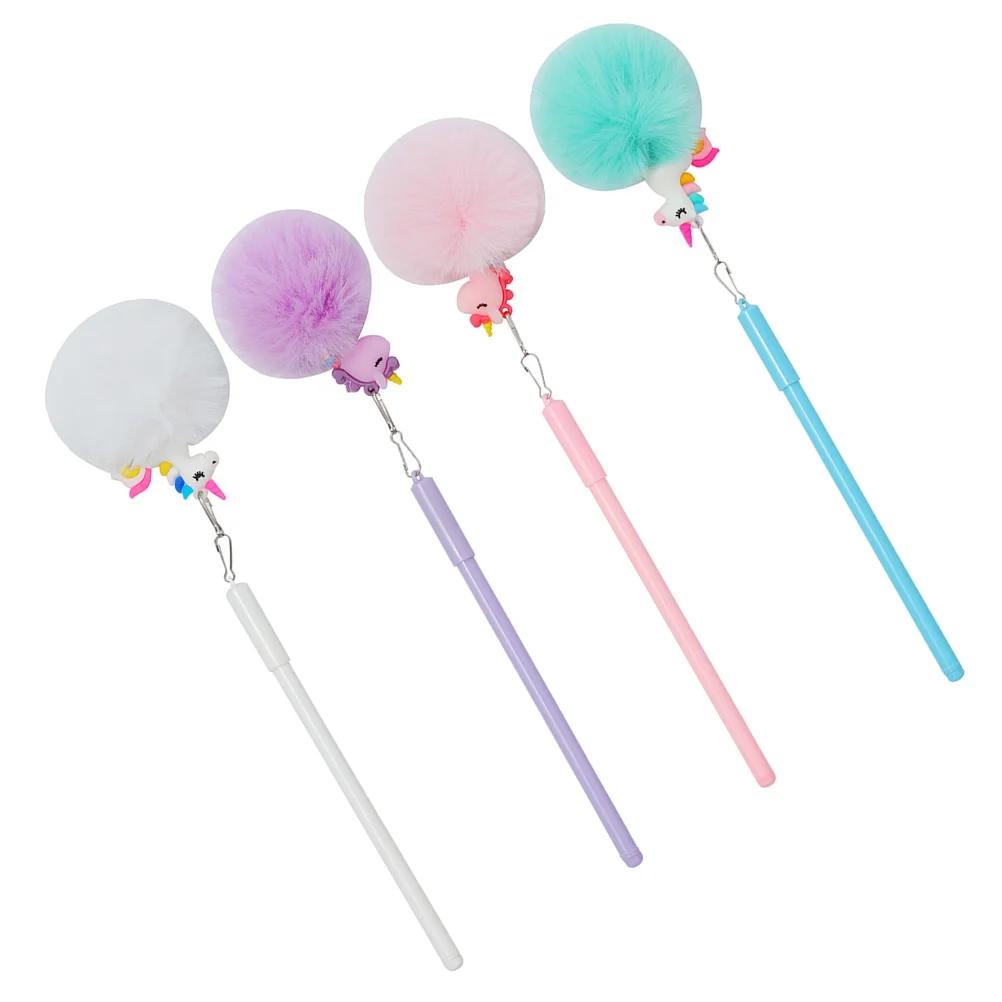 

4 Pcs Cartoon Pen Animal Pens for Ballpoint Cute Puff Pompom Decorative