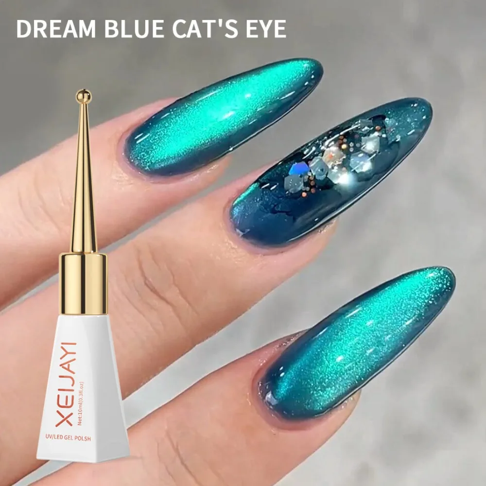 XEIJAYI 10ML Blue Magnetic Gel  Reflective Glitter Ceramic Cat's Eye Nail Polish Soak Uv Permanent Seedling Varnish Nail Art