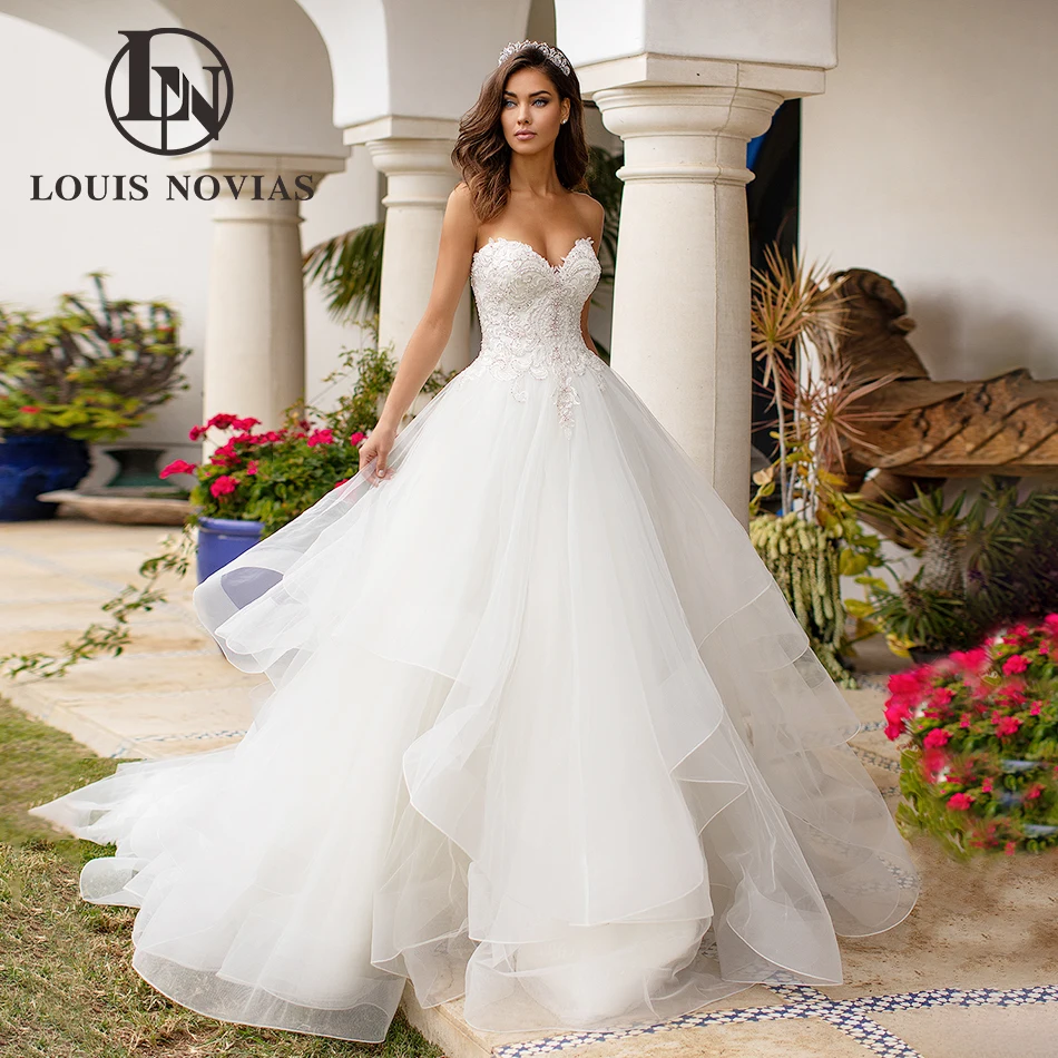 LOUIS NOVIAS A-Line Wedding Dress Fairy Sweetheart Appliques Tiered Tulle Flowy Wedding Gown Vestidos Elegantes Para Mujer