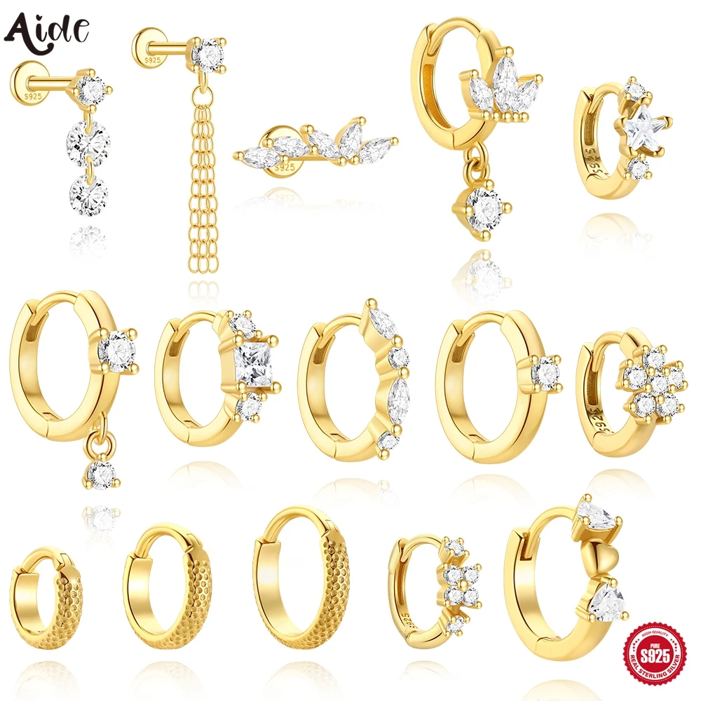 

Серьги-кольца Aide из стерлингового серебра 925 пробы с цирконами, разнообразные серьги-гвоздики и висячие серьги-хагги для женщин, украшения для пирсинга уха