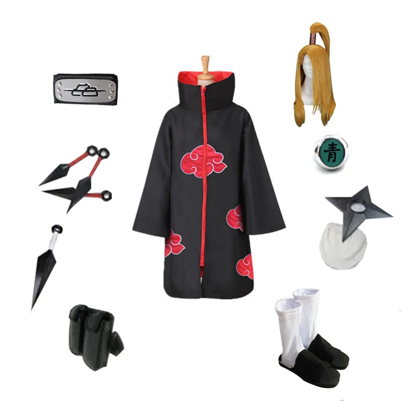 

Brdwn Unisex Akatsuki Deidara Cosplay Costume Full set( Red Cloud Cloak+Headband+Shoes+Ring+Kunai+bag+shuriken)