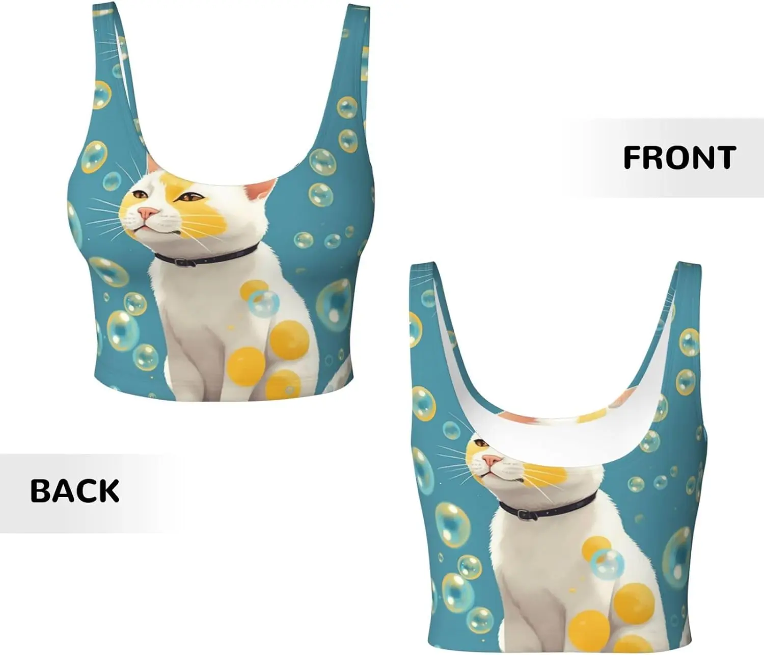 สปอร์ตบราสําหรับผู้หญิง, U Back เสื้อกล้ามสตรีแบบถอดได้หลายฟองและแมวตลกโยคะพิมพ์เสื้อออกกําลังกาย