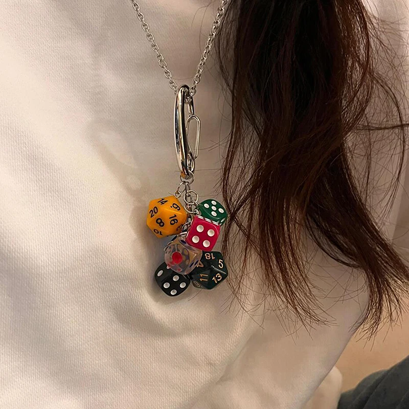 Detachable Colorful Dice Skewers Keychain Necklace For Women Girls High-end Personalized Long Sweater Chain Accessories Gifts