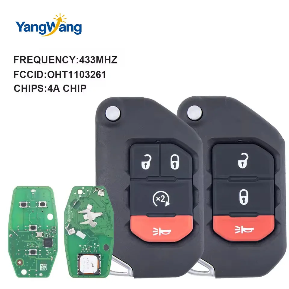 

YangWang Flip remote car key OHT1130261 433MHz 4A Chip for Jeep Wrangler Folding Key 2018-2019 folding keyless key fob control