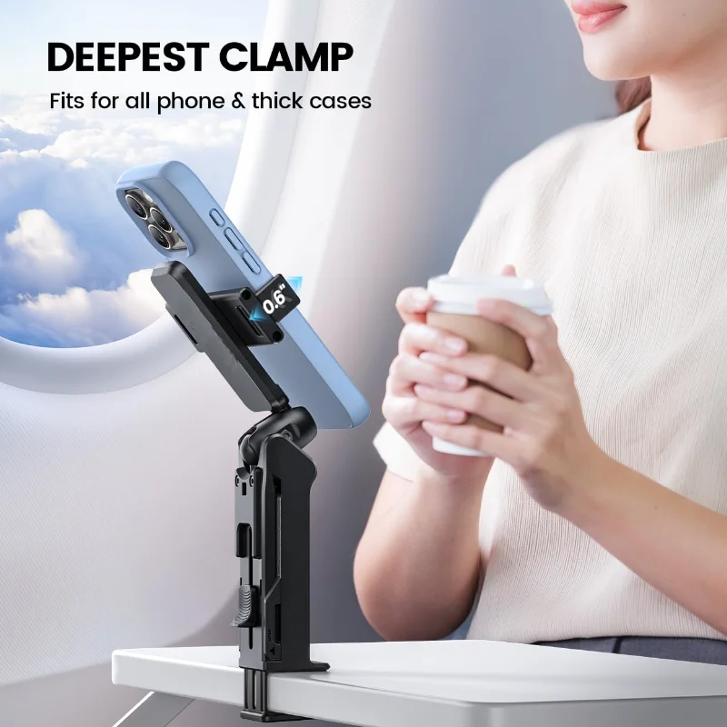Supporto per telefono da viaggio portatile Staffa per supporto per telefono aereo a mani libere Treppiede da tavolo Supporto per selfie stick con rotazione pieghevole
