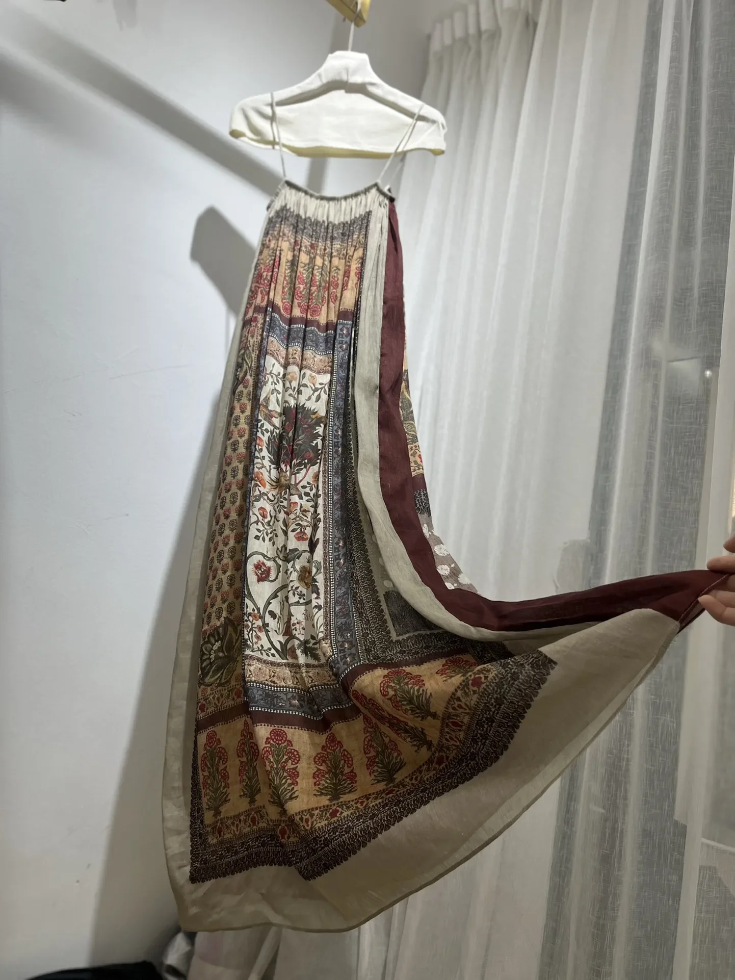Kwiatowy nadruk damski szlafrok bez rękawów, bez pleców, w stylu vintage, kobieca jedwabna lniana sukienka maxi