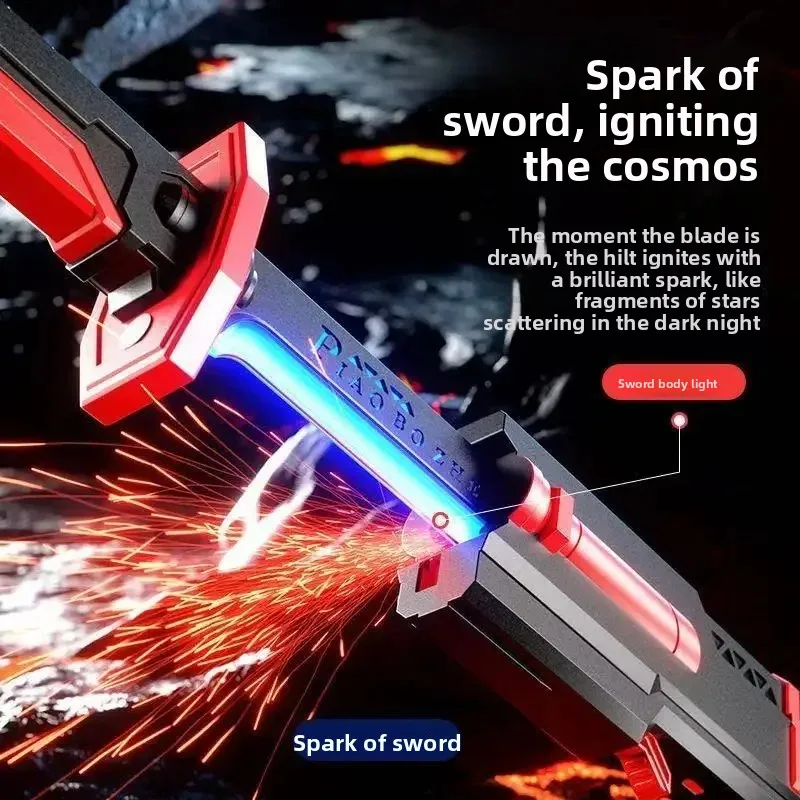 ¡Caliente! Streamer colorido espada brillante de juguete con efecto de chispa y humo espada ligera de juguete para niños regalo de cumpleaños de Navidad accesorio de vacaciones