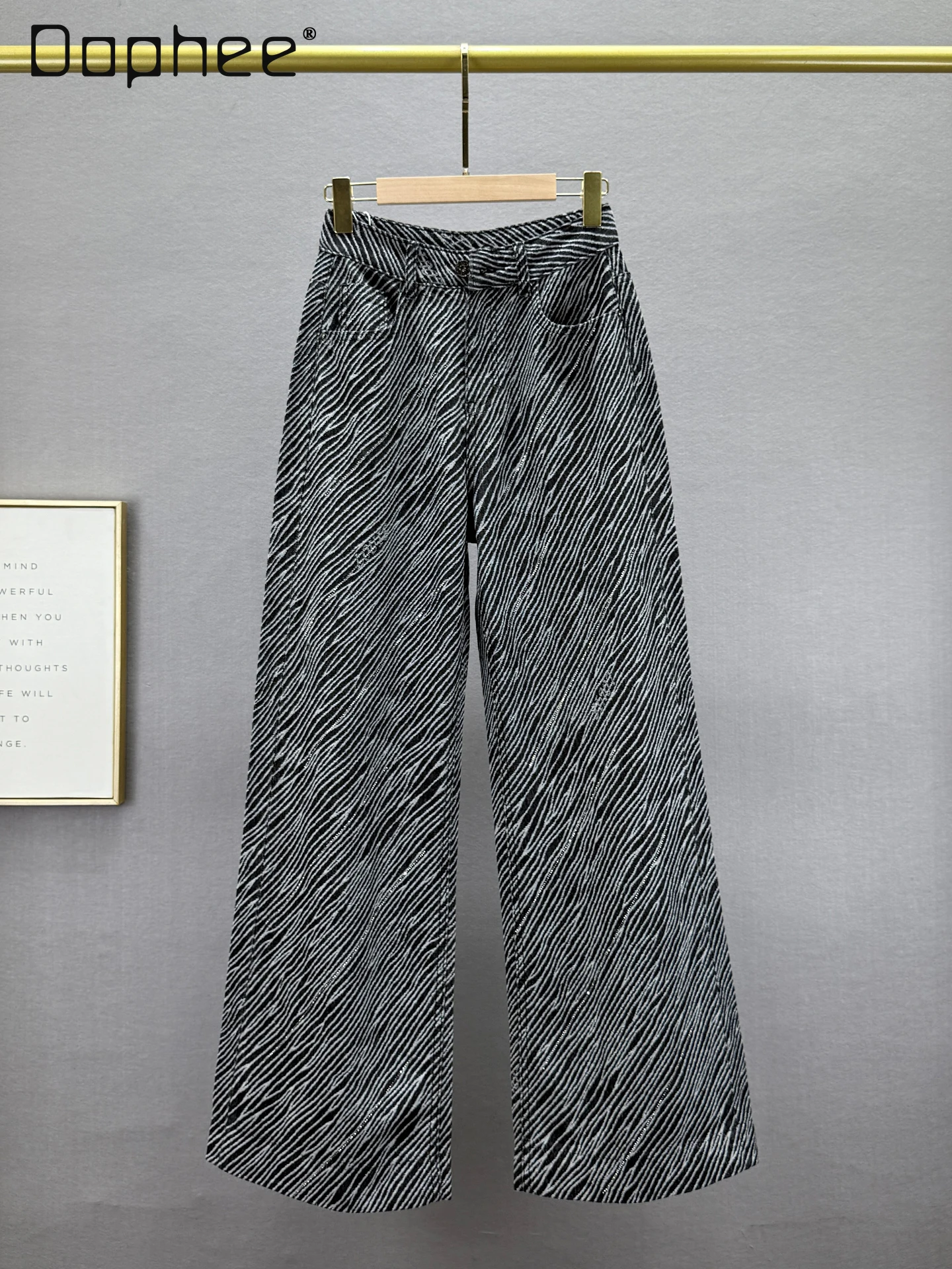 

Модные полосатые джинсовые широкие брюки со стразами, женские осенние новые свободные утягивающие джинсы с высокой талией в европейском стиле, модные женские джинсы