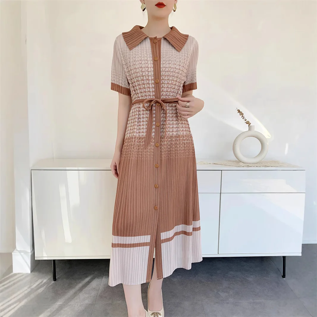 

Плиссированное платье оригинального дизайна Miyake, лето 2021, новые удобные повседневные платья миди с принтом на бретельках