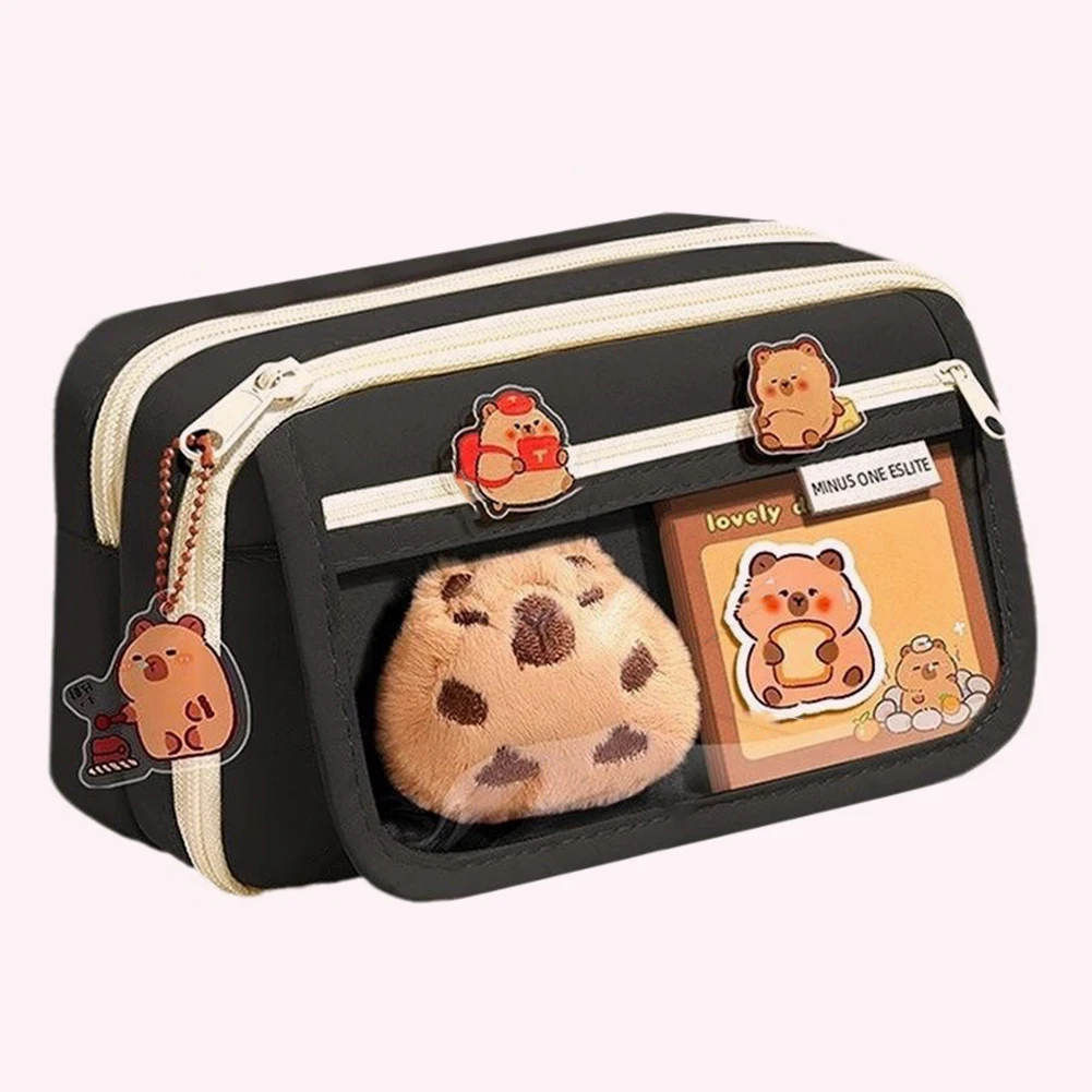 9-Layer Capybara Pencil Case with Stickers Kawaii Zipper Pencil Case Large Capacity Stationery Storage Pouch School Supplies