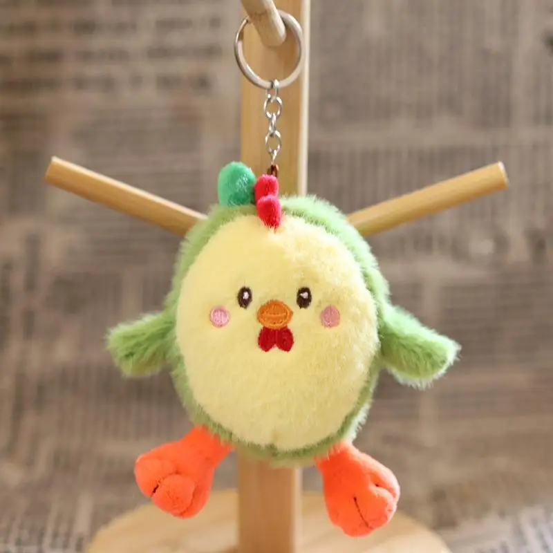 12cm Cartoon Fruit Avocado Chicken Plush Keychain Creative Stuffed Doll Keyring Student Bag Pendant Backpack Hanging Decor Gifts