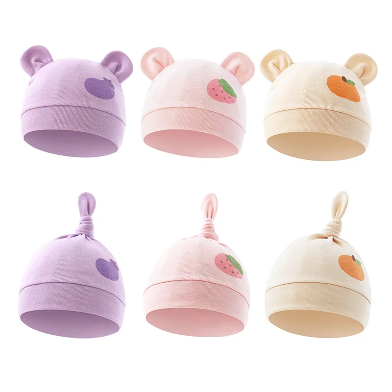 Шапка для новорожденных от 0 до 3 месяцев для мальчиков и девочек, хлопковая детская шапочка с милыми медвежьими ушками, всесезонный чепчик, подарок для детского душа, 3 шт./компл.