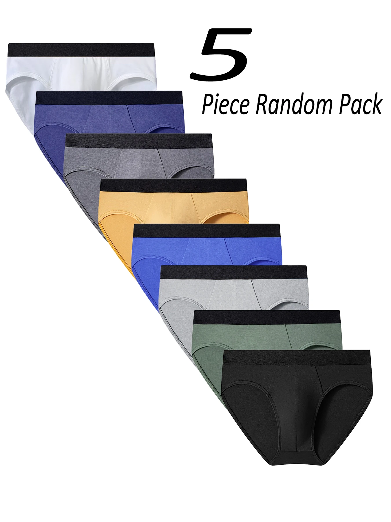 

Мужской комплект трусов из полиэстера из 5 предметов — разные яркие цвета, удобное и прочное нижнее белье с гладким черным поясом