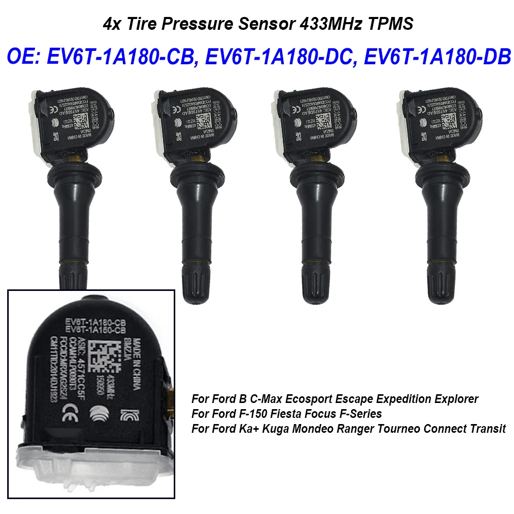 

EV6T-1A180-CB EV6T-1A180-DC Датчик контроля давления в шинах TPMS 433 МГц EV6T1A180CB, EV6T1A180DC подходит для F ord Expedition Explorer