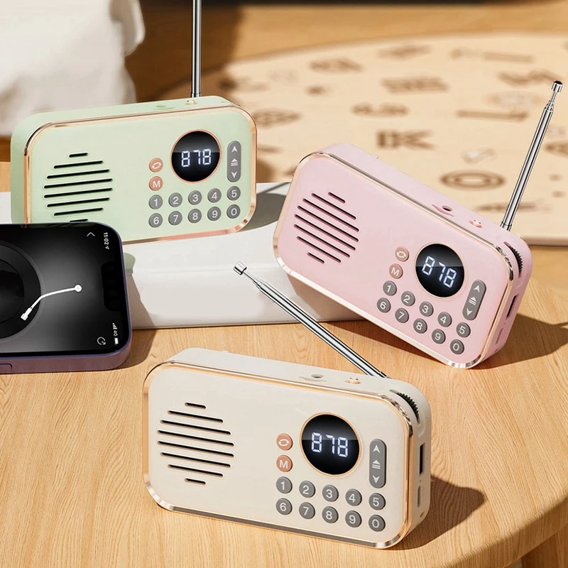 B34B-Portable FM Radio Rechargeable Small Wireless Bluetooth Speaker Surround Stereo Sound USB Vintage Radios