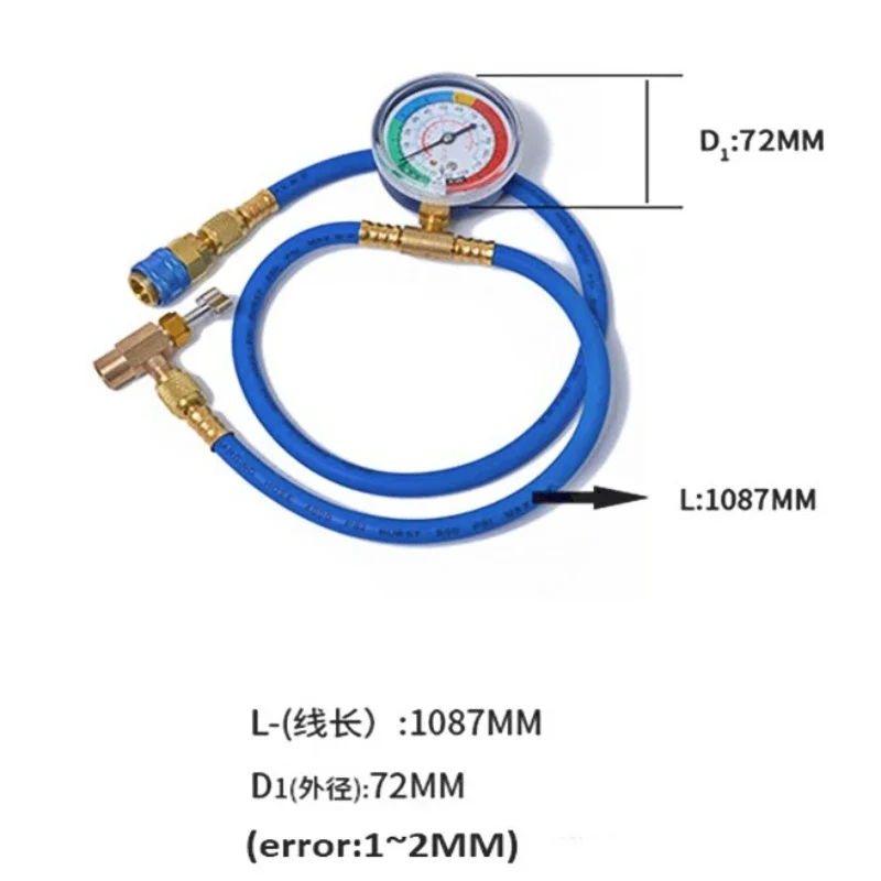 R134A Car AC Air Conditioning Refrigerant Recharge Hose W/ Pressure Gauge Measuring Kit Copper Auto Car Accessories 1/2“ 1/4