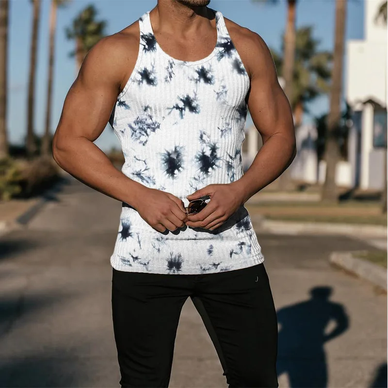 Nieuwe Lightning Camo Zomer Gebreide Verticale Streep Fitness Sport Slanke Heren L-Line Shirt Slim Fit Vesten Mesh Singlets Muscle Top