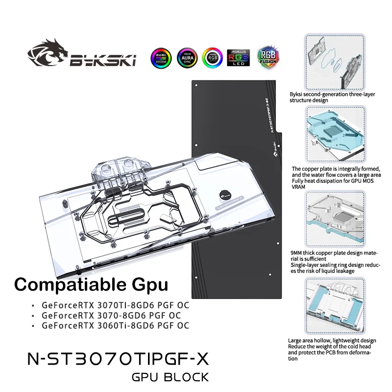 

Bykski GPU Water Block For ZOTAC Geforce RTX 3070Ti/3060Ti/3070 8GD6 PGF OC,Full Cover With Backplate VGA Cooler N-ST3070TIPGF-X