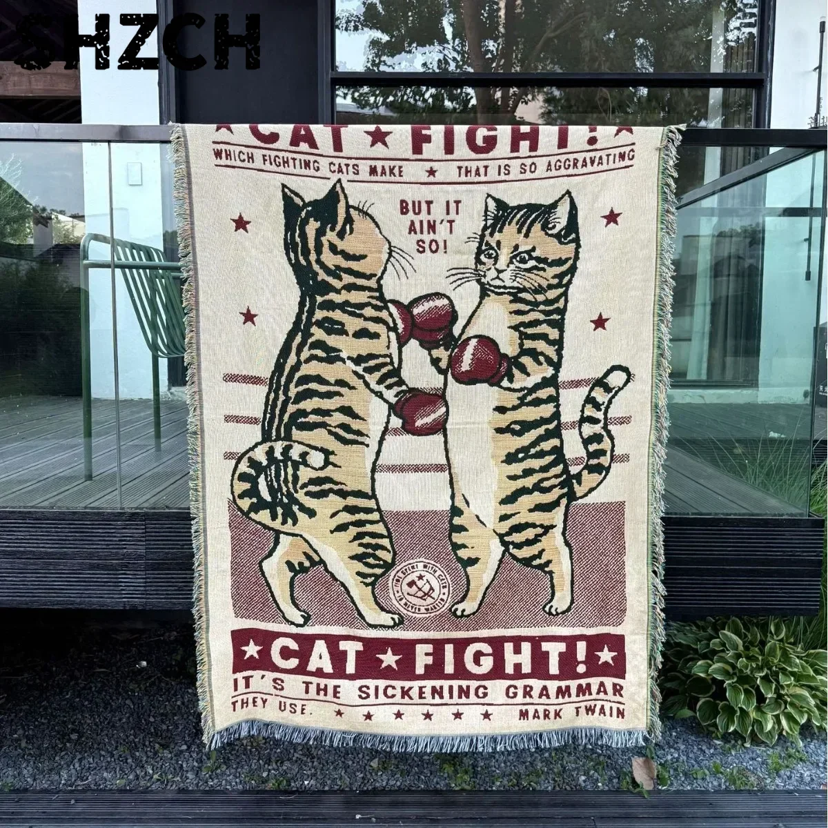 Vintage Boxing Cats Tapestry Blanket 