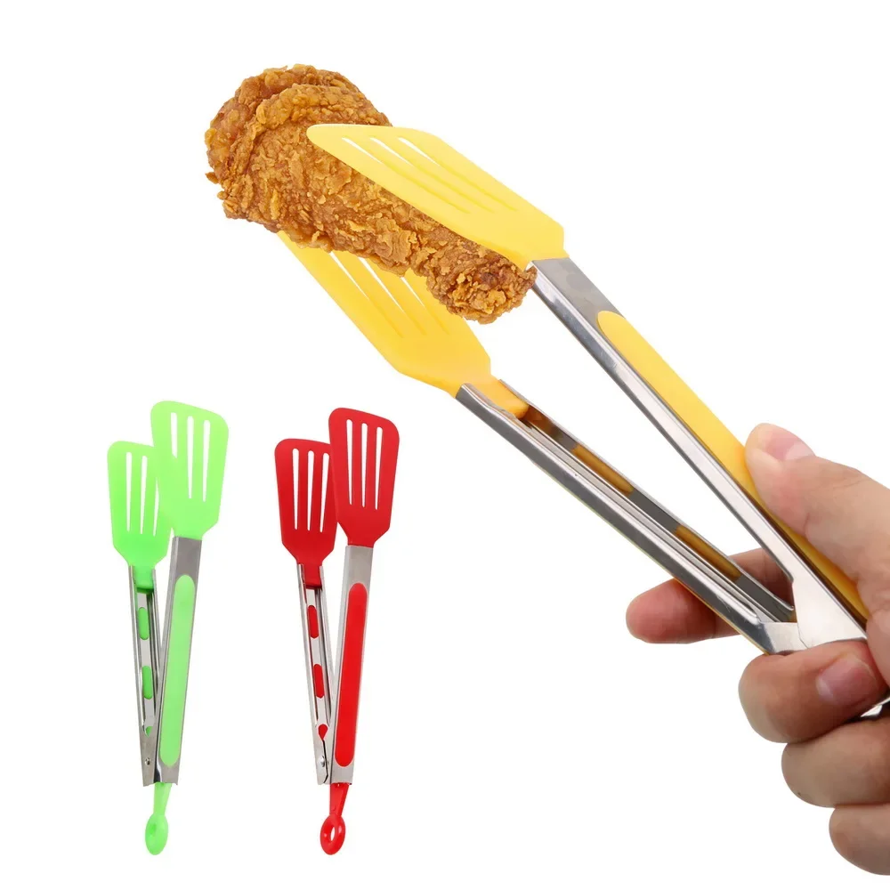 

Hot 9 Inch Kitchen Cooking Tools Non-Stick Stainless Steel Handle Utensil Pizza Bread Steak Clip Salad Serving BBQ Tongs