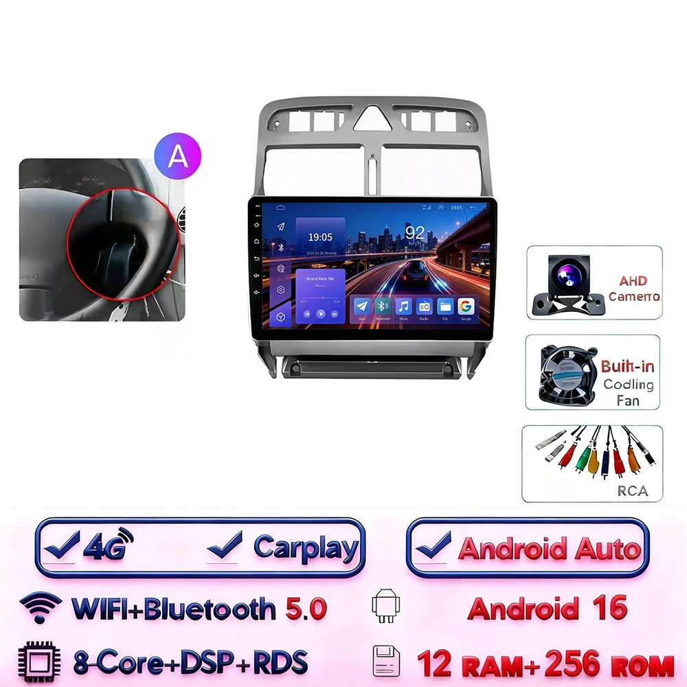 Android 16 Carplay Android Auto 2din Autoradio voor Peugeot 307 307CC 307 SW 2004-2013 4G WIFI GPS DSP BT Touchscreen Multimedia