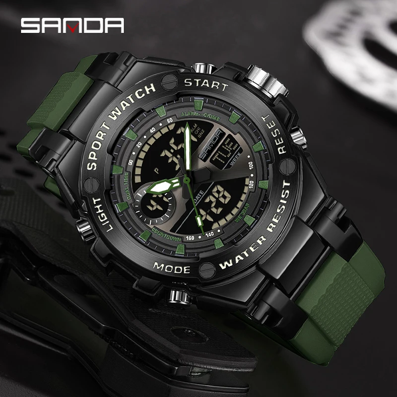 SANDA New G Style Men Watch LED Electronic Military Countdown Multifunctional Outdoor Sports Waterproof Men\'s Quartz Wristwatch