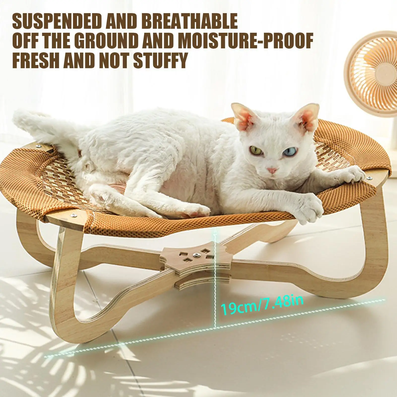 Indoor Cat Rattan Bed Indoor Cats Cooling Chair Raised Rattan Scratch-Resistant Furniture Kitten Sleeping Pad For Hot Days
