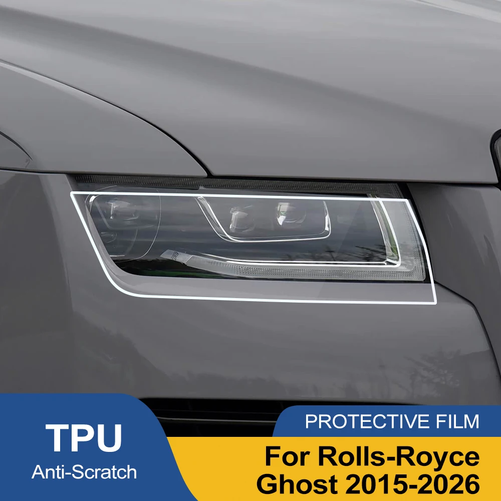 

Для Rolls-Royce Ghost 2015-2026: Дымчато-черная глянцевая защитная пленка для фар (TPU PPF), предварительно вырезанная, антицарапийная, комплект для оклейки автомобиля виниловой пленкой