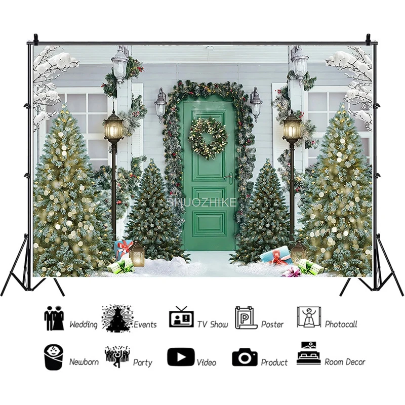 

SHUOZHIKE Рождественская елка, окно, конфеты, фон для фотосъемки, деревянные двери, снеговик, кино, сосна, новогодний фон, реквизит LA-38