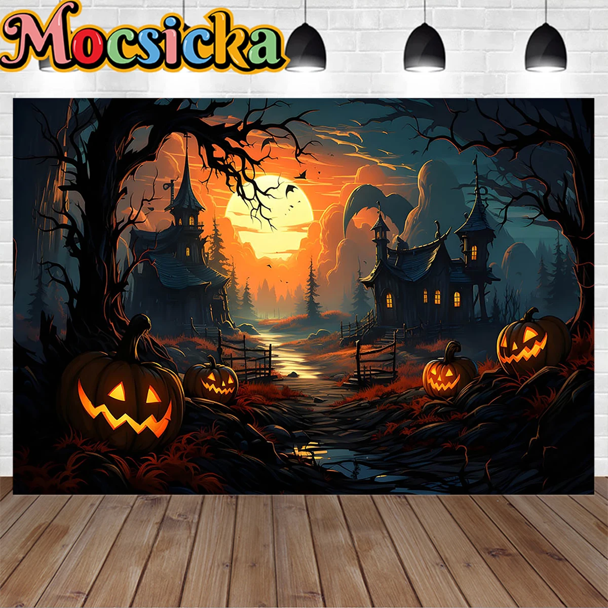 

Mocsicka Halloween Night Photography Background Scary Forest Pumpkin Moon Castle Backdrop Kids Holiday Party Photoshoot Studio