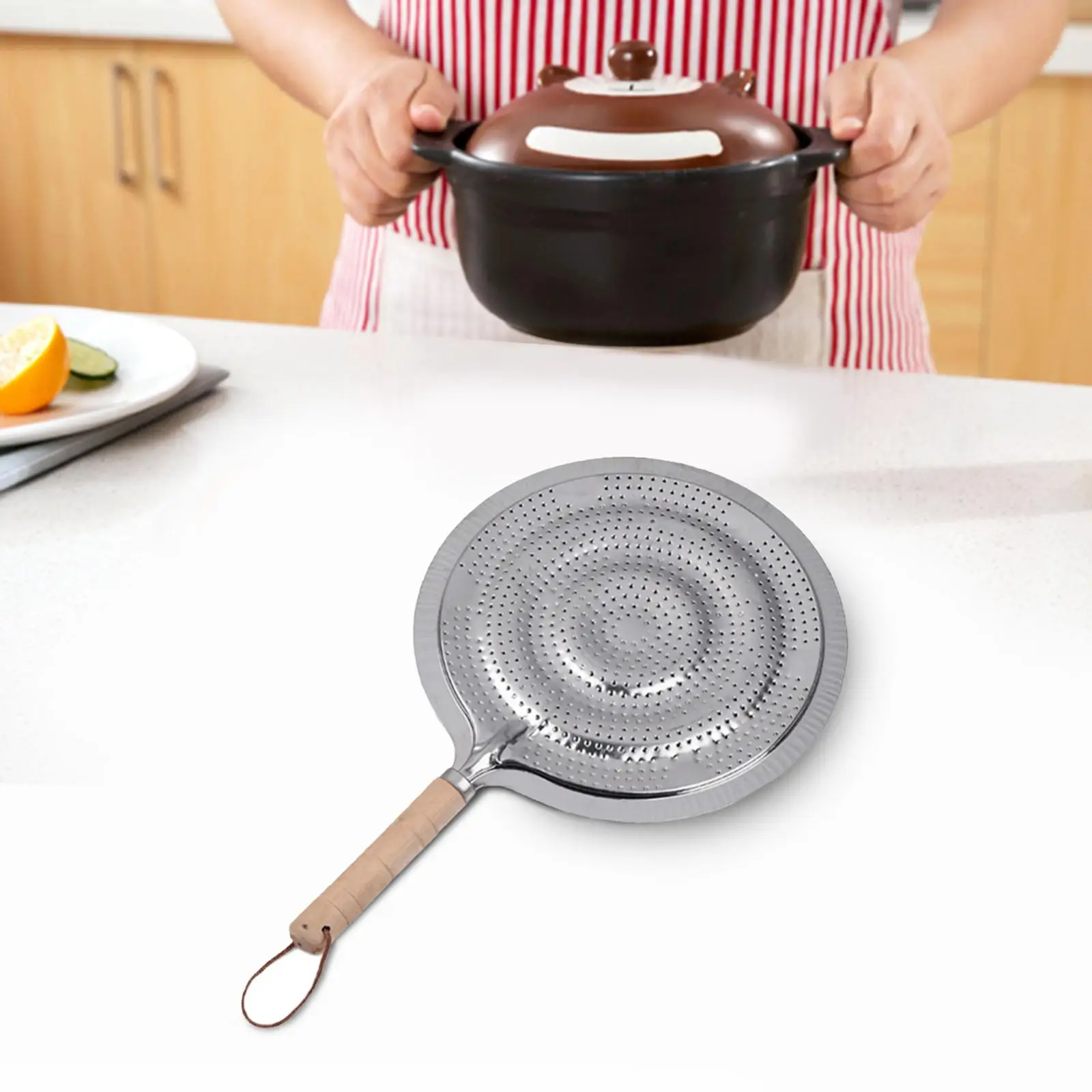 Heat Diffuser Insulation Pad Heat Resistant Silver Woodle Handle Anti-Scald Cooking Induction Adapter for Cookware Accessories