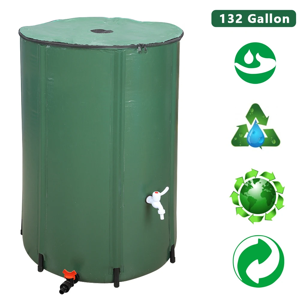 66/100/132 Gallon Rain Barrel collapsible Rainwater Harvest Water Tank Garden PVC Foldable Rain Collection Tank Water Container