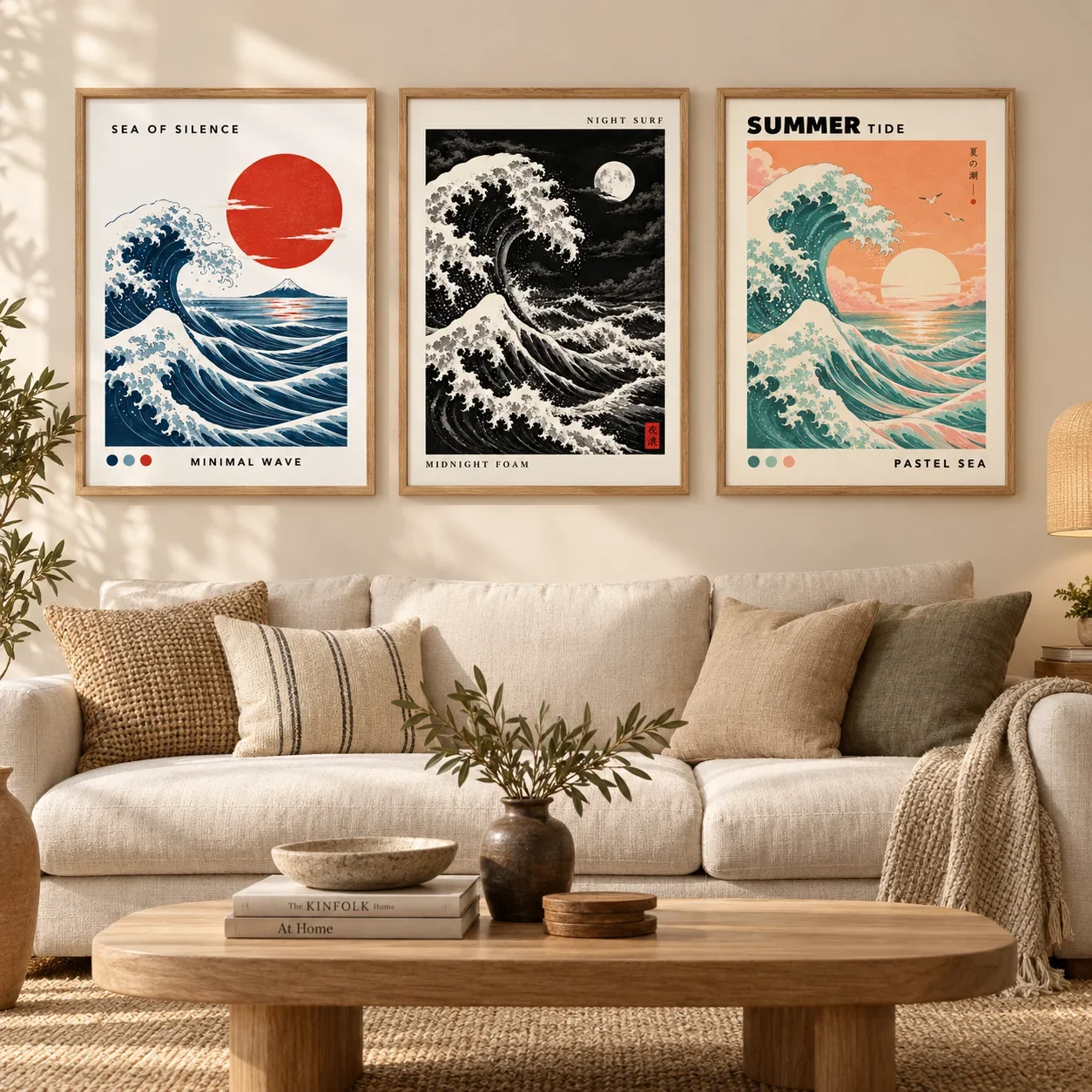1PC Large-sized frameless canvas paintings,Japanese Wave Wall Art Poster Mount Fuji Sunrise Canvas Print Vintage Japan Ocean Lan