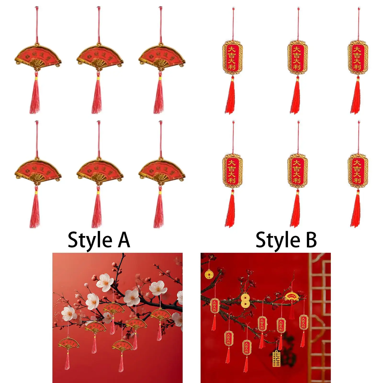 6Pcs Chinese New Year Hanging Decorations Home Decor New Year Pendants for Tree Housewarming Living Room Office Celebration