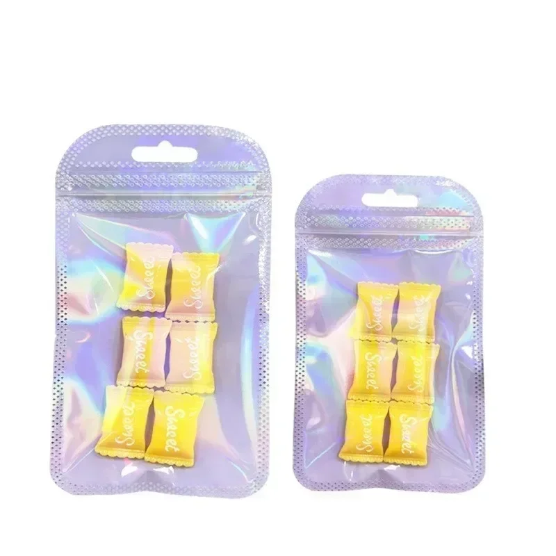 50pcs 7*12cm Laser Ziplock Bags Reusable Plastic Transparent Bags for Gift Nail Art Ornamnet Packaging Storage Display Bags