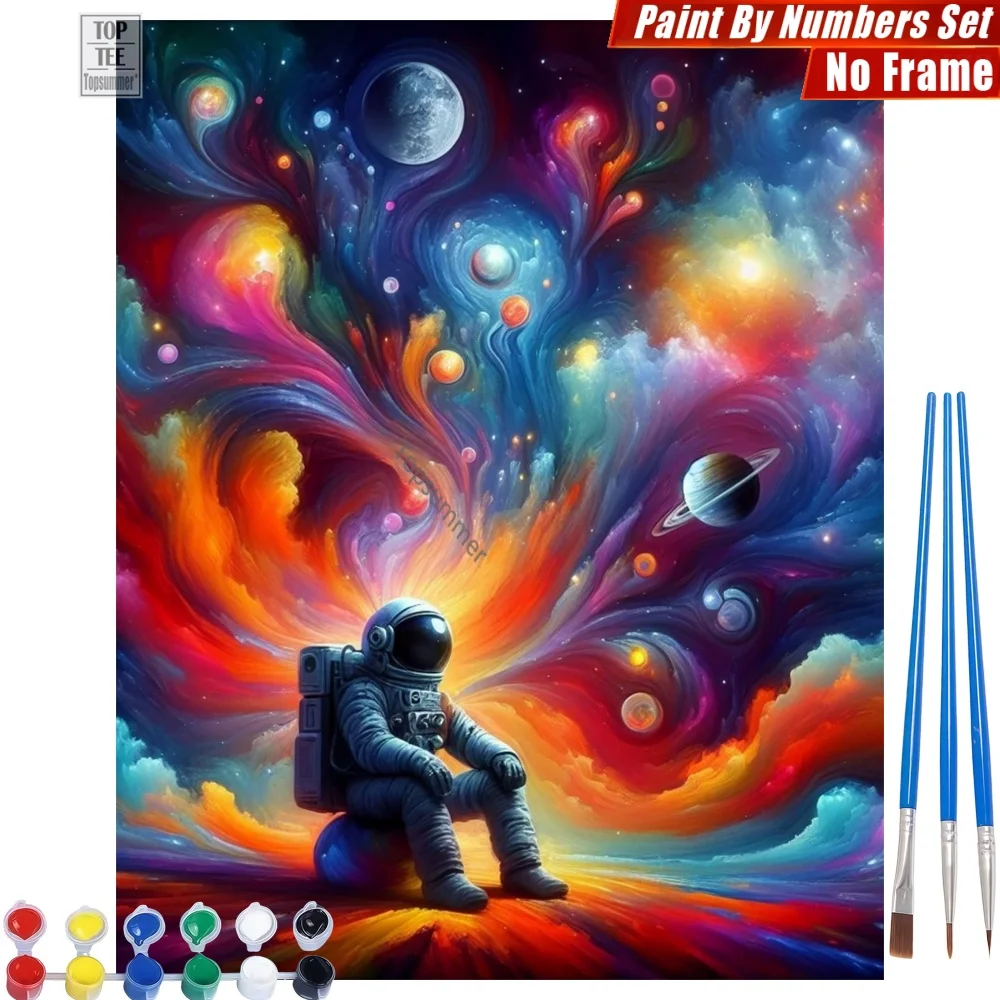Kit de pintura al óleo digital DIY de astronauta alienígena solitario - Decoración de habitación con planetas y nebulosas coloridas, regalo de Halloween para fanáticos de la ciencia ficción