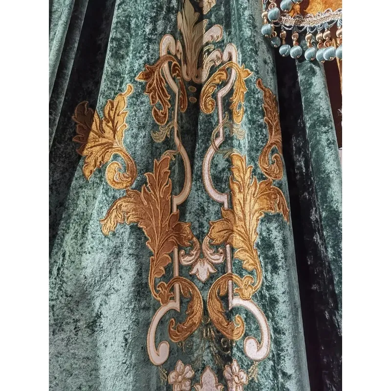 European Curtains Forn Living Room French Bedroom Flannelette Embroidered Curtain American Cotton Velvet Valance Villa